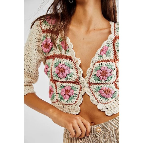 TACH Tops - NWT $315 TACH NURIA CROCHET IVORY FLORAL HAND KNIT CARDIAN  SIZE SMALL